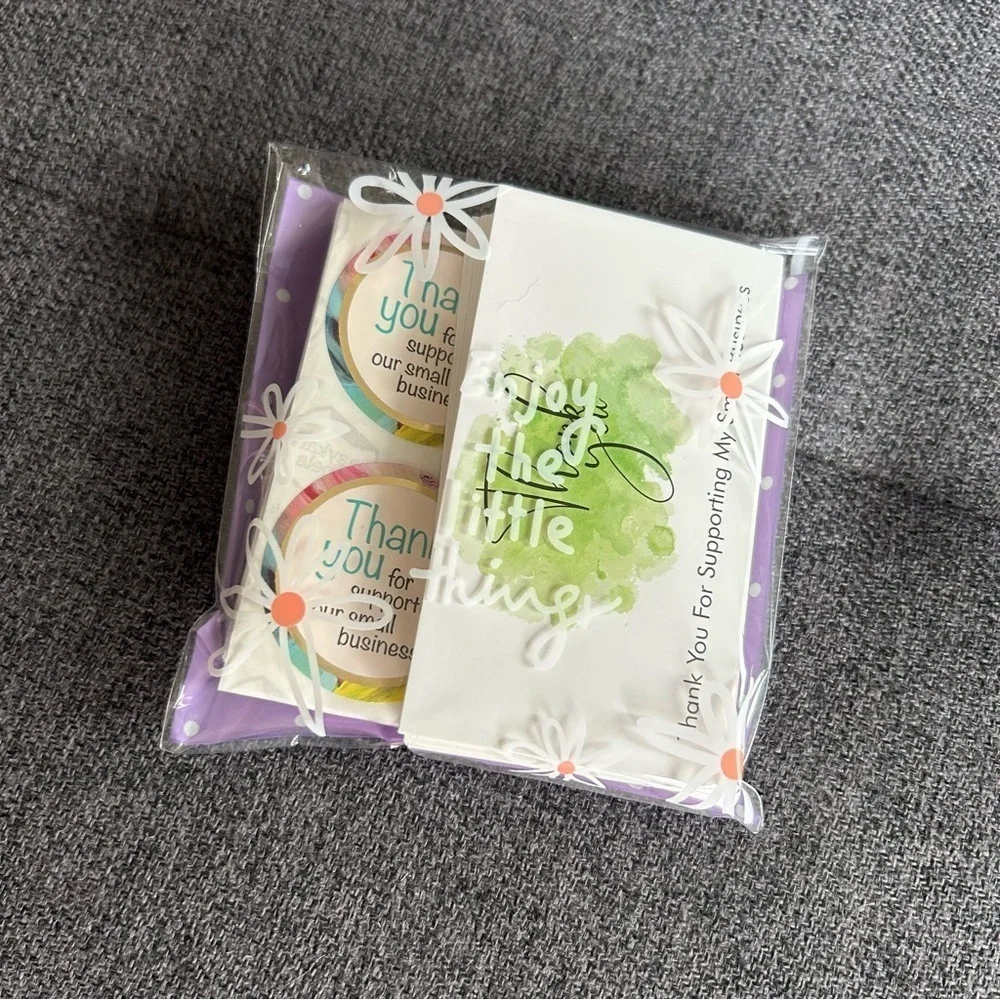 25 THANK YOU Business Cards + 25 Stickers, Starter Set, Watercolor, GREEN